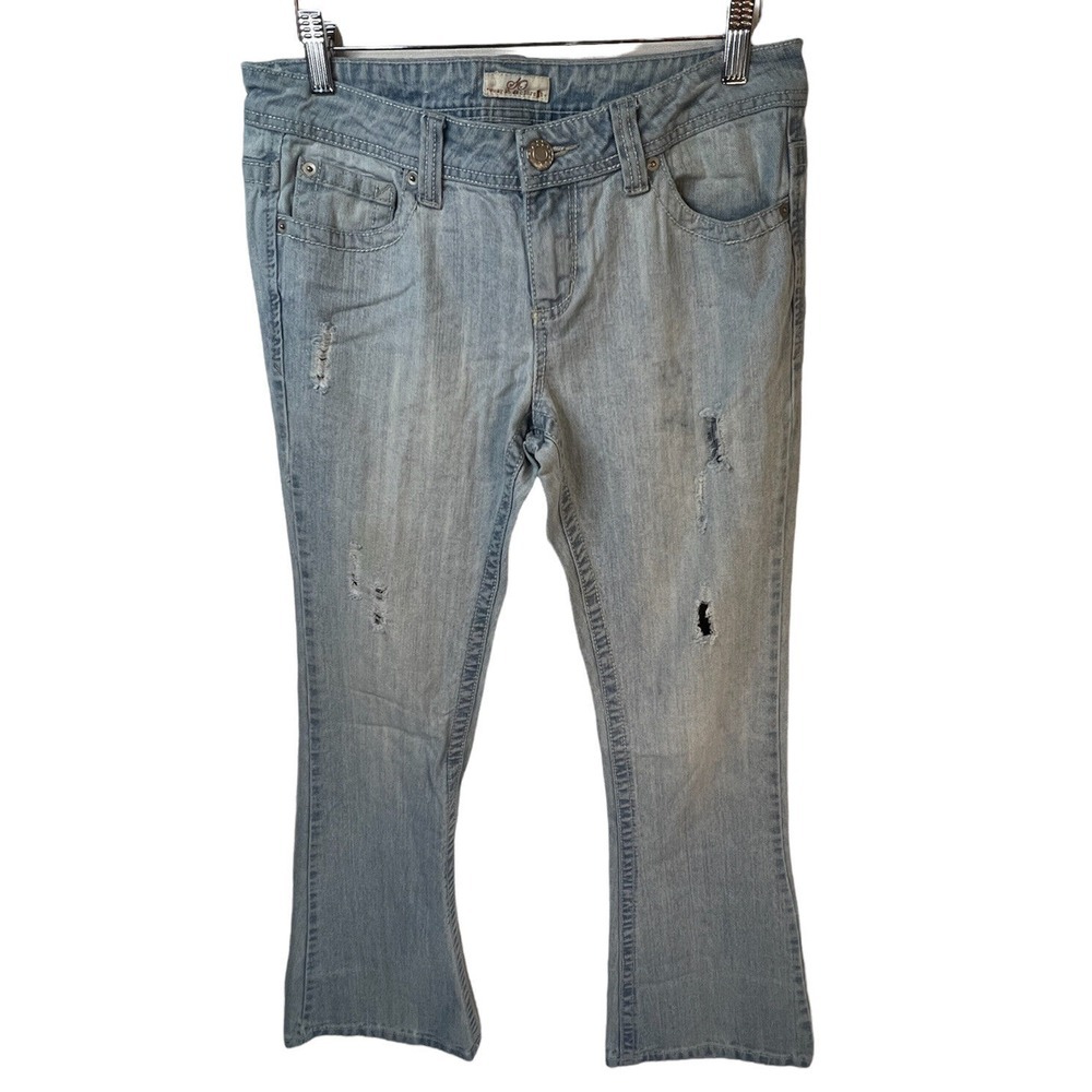 SO Wear it Declare it Junior's Size 9 Light Wash Ripped Flared Bottom Jeans